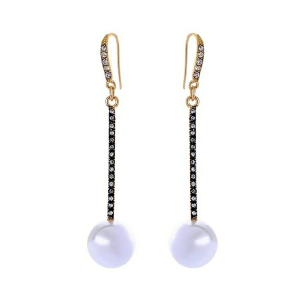 Pearl Crystal Vintage Gold Hook Dangle Earrings